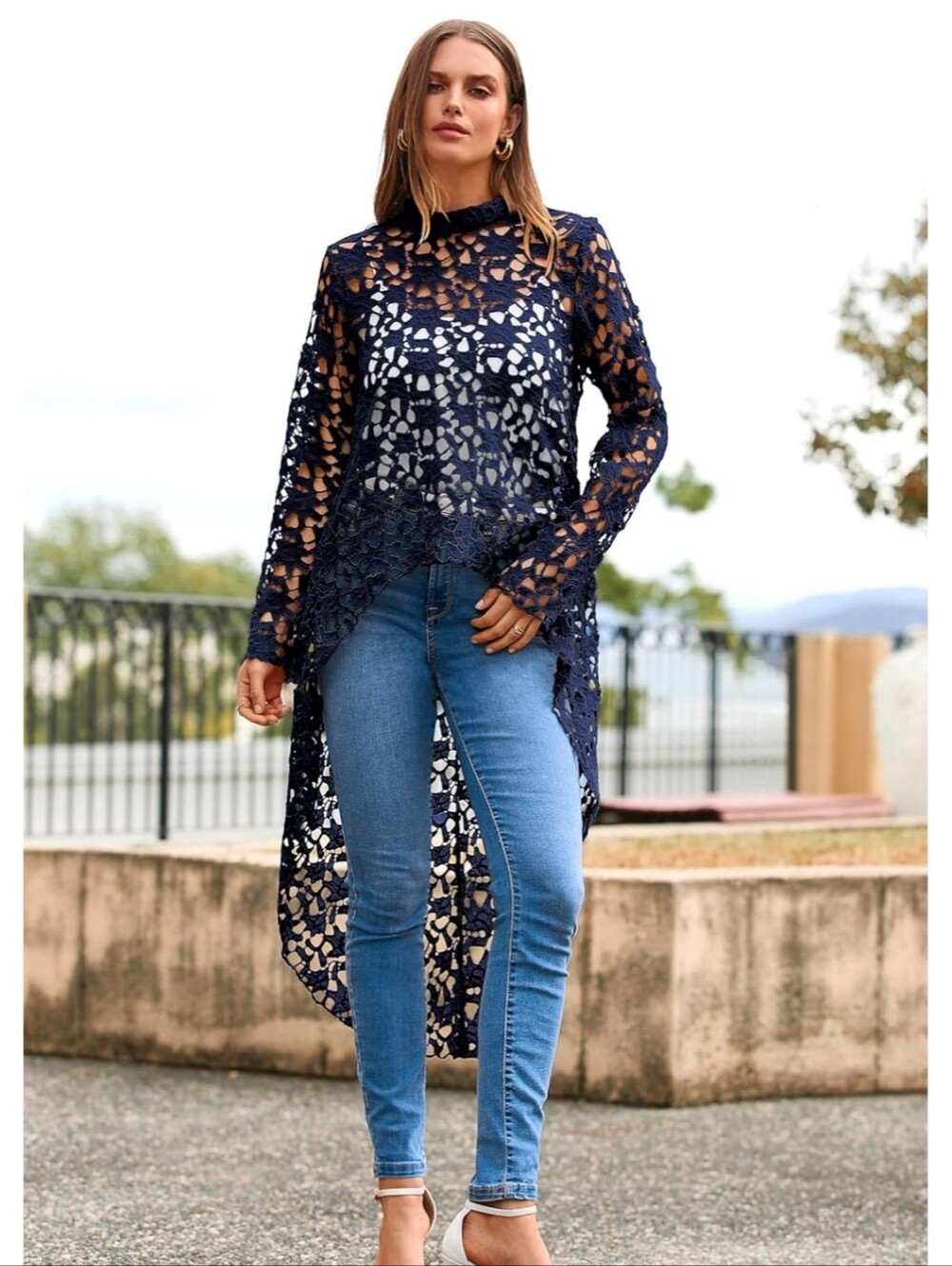 NWT PRETTYGARDEN Women's Long Sleeve Round Neck HighLow Asymmetrical Shirt